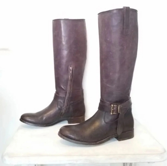 Frye 7 melissa knot tall leather boots dark brown zip pull riding - Picture 4 of 8